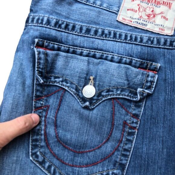 RARE True Religion Jeans Size 46 STRAIGHT FLAP EARTHWORM RED Blue - Picture 9 of 14